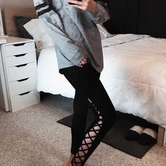 SOLD •Strappy 7/8 Length Black Leggings• - Picture 5 of 8